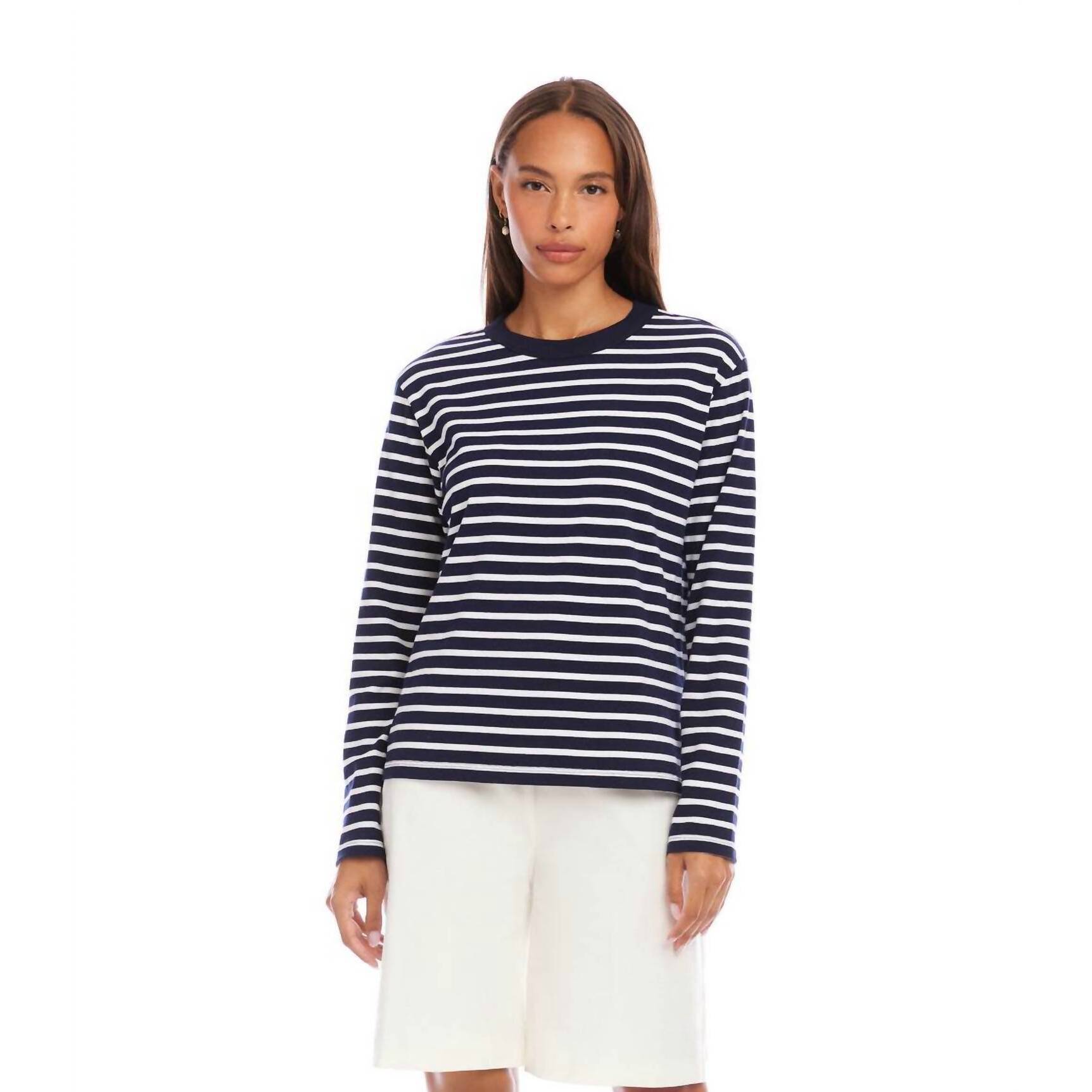 New Karen Kane Stripe Long Sleeve Top In Navy With White